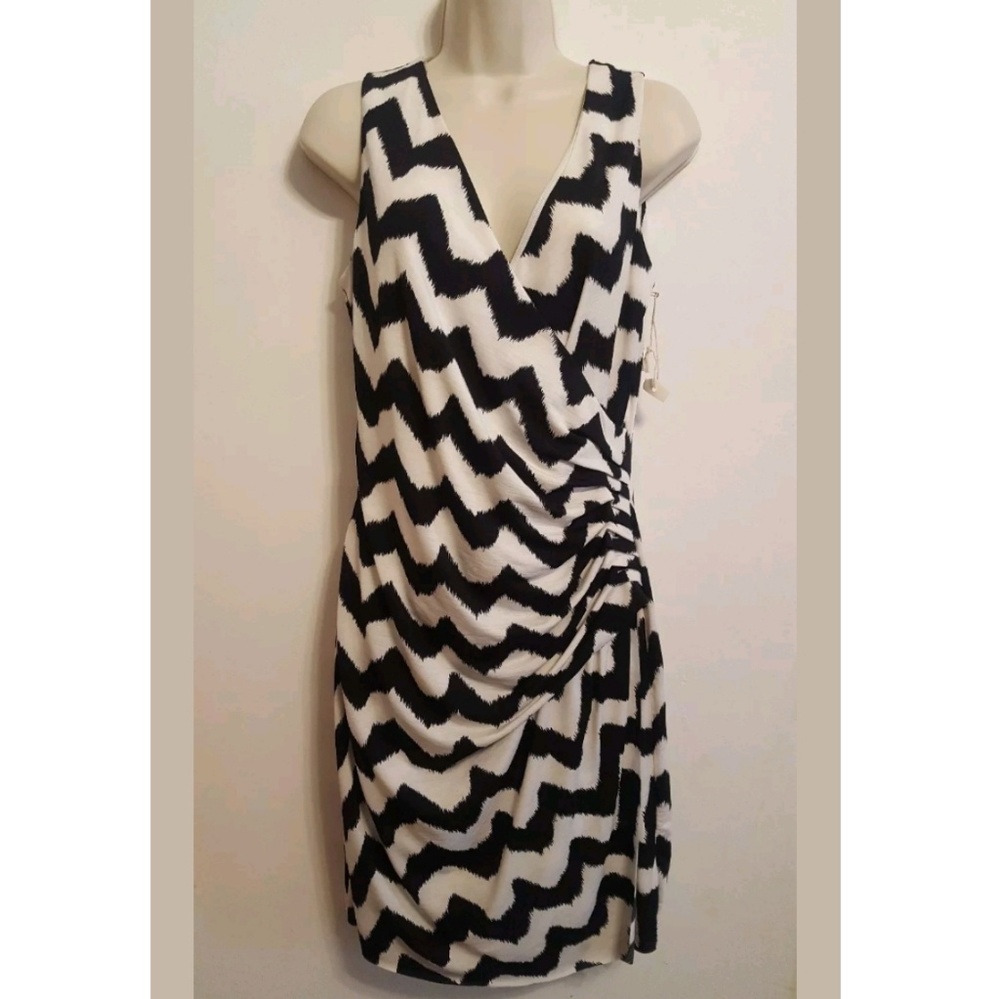 Mystree New Chevron Faux Wrap Dress Ruched Striped